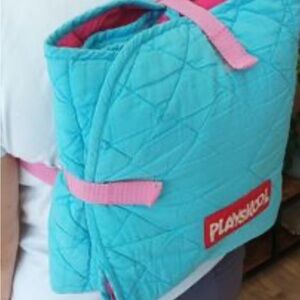 Vintage Playskool Quilted Turquoise Pink Fold Up Bunny Playmat